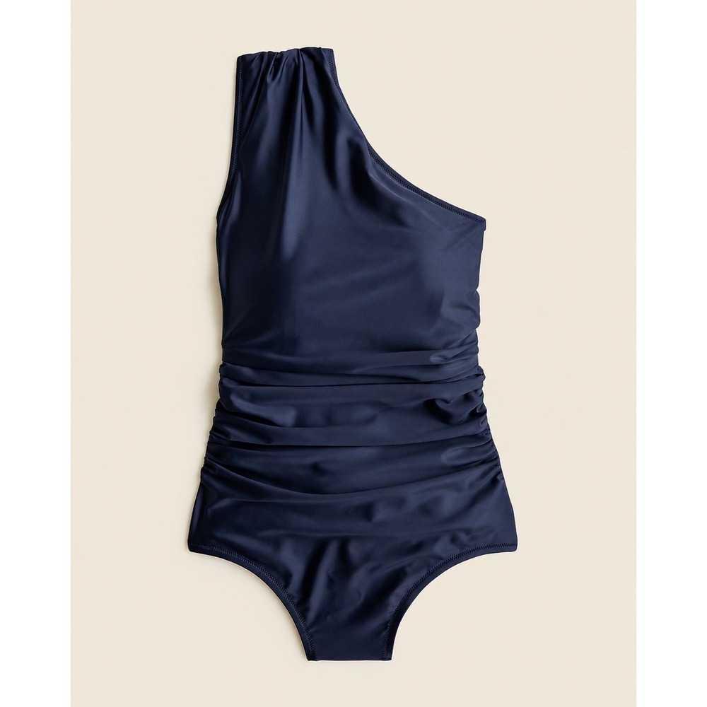 J.Crew Ruched One-Shoulder One-Piece Swimsuit Dark Navy